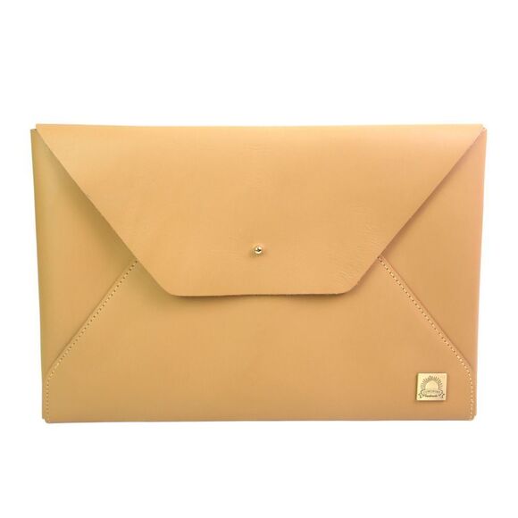 Sunshine BEIGE SADDLE LEATHER FLAP ENVELOPE POCKETBOOK PURSE HANDBAG CLUTCH - Picture 1 of 9